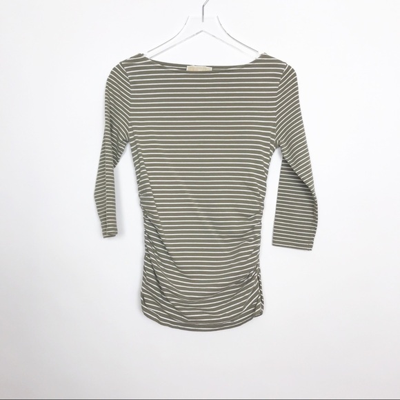Michael Michael Kors khaki/white striped top w/zip - Picture 3 of 8